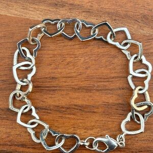 Vintage Sterling Silver Heart Link Bracelet 7.25”